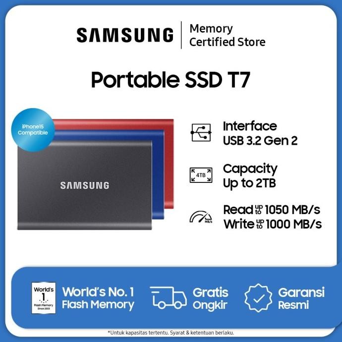 CO Samsung Portable SSD T7 USB 3.2 Gen 2 - SSD Eksternal - 1TB / 2TB / 4TB
