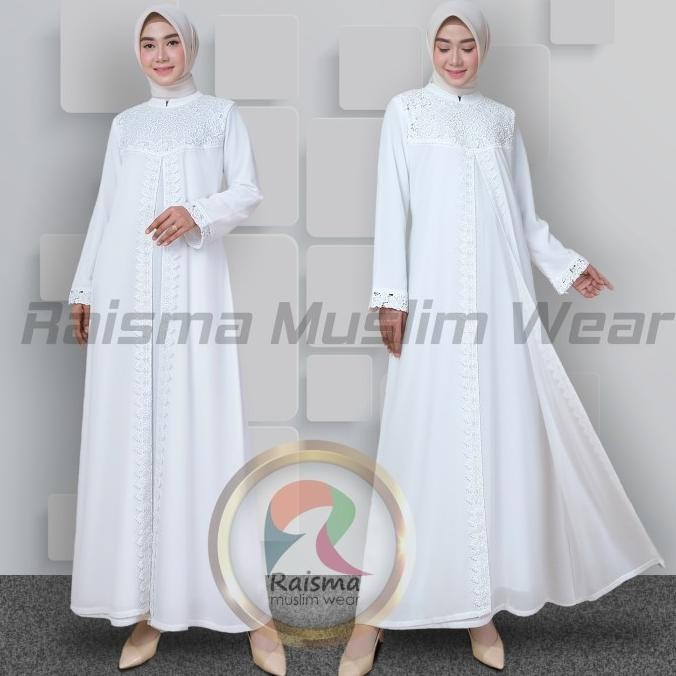 Gamis Putih Brukat Komb Ceruti Babydoll Mewah Terbaru Dress Muslimah R Limited Edition