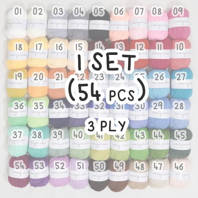 

TERBARU - 1 SET Benang Rajut Import Milk Cotton Yarn 3 ply (54 pc - semua warna)