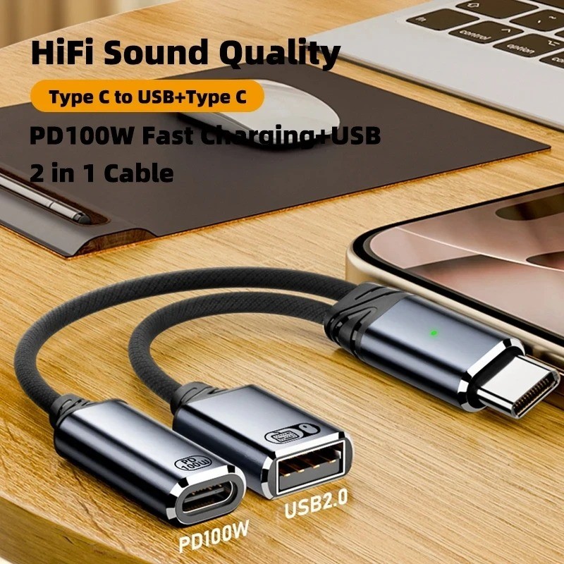 Kabel OTG 2in1 Type-C Male to USB-A Type-C Female PD Charging