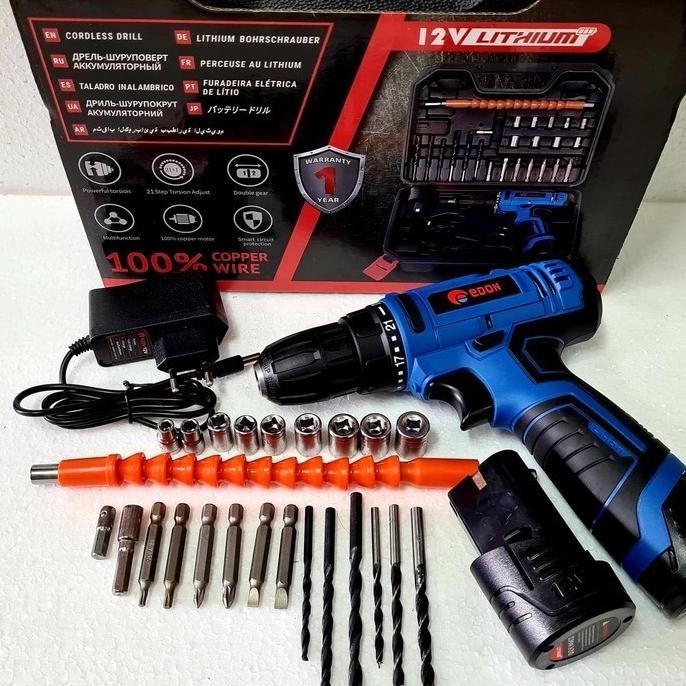 Bor Cordless Edon 12V Lithium Lv 3 1210 Koper 2 Baterai Original Dan Terpercaya