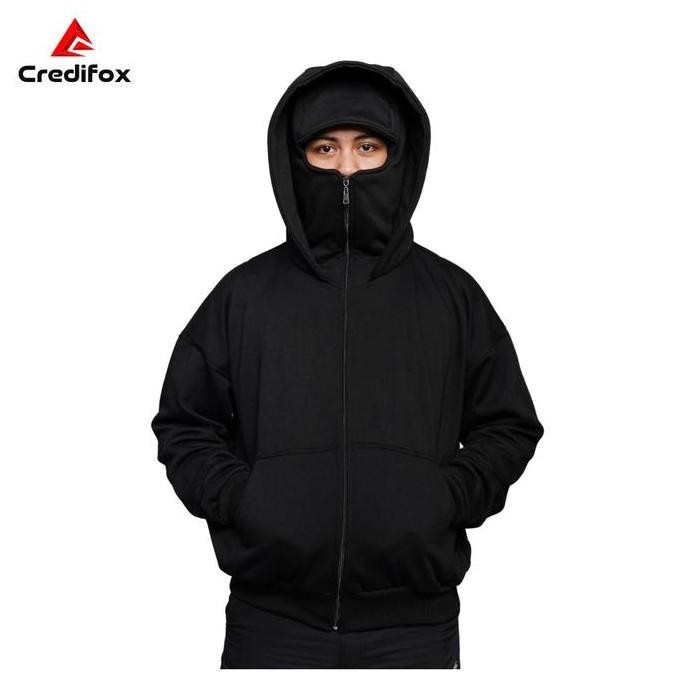CredifoX Hoodie Balaclava Boxy Hitam - Balaclava Hoodie - Hoodie Zipper Balaclava - Hoodie Balaclava