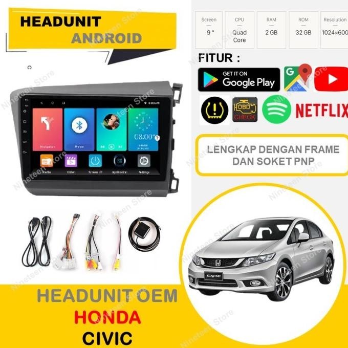Terjangkau Headunit Android Honda Civic Fb 9 Inch Pnp Lengkap Frame Soket Canbus