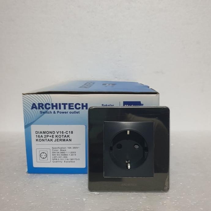 Tersedia Stopkontak / Stop Kontak Architech Diamond Hitam V16-C18 2P+E 16A