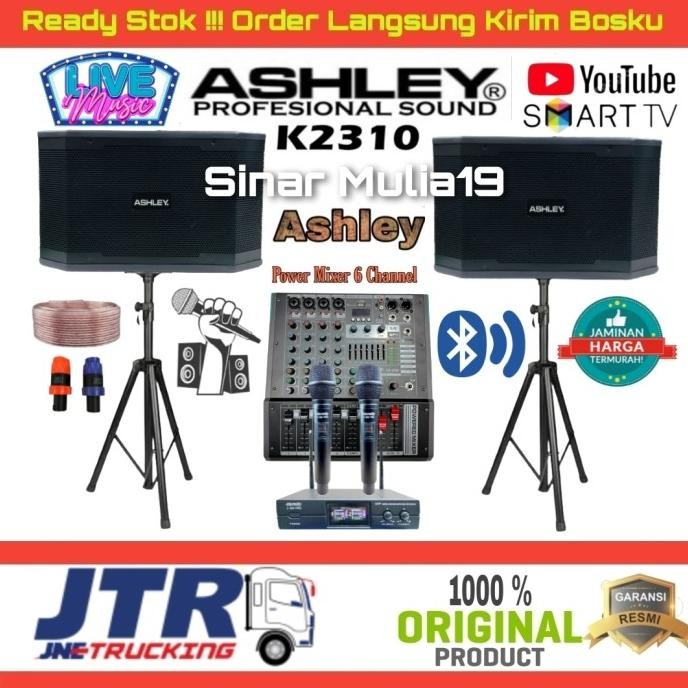 Paket Sound System Karaoke Speaker Ashley K2310 Power Mixer Ashley 6Ch New Stok