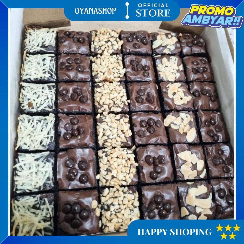 

[Promo] Brownies Fudgy Premium "Toping Regular" 36 Potong Shiny Crust Enak Murah Super Nyoklat D Sale