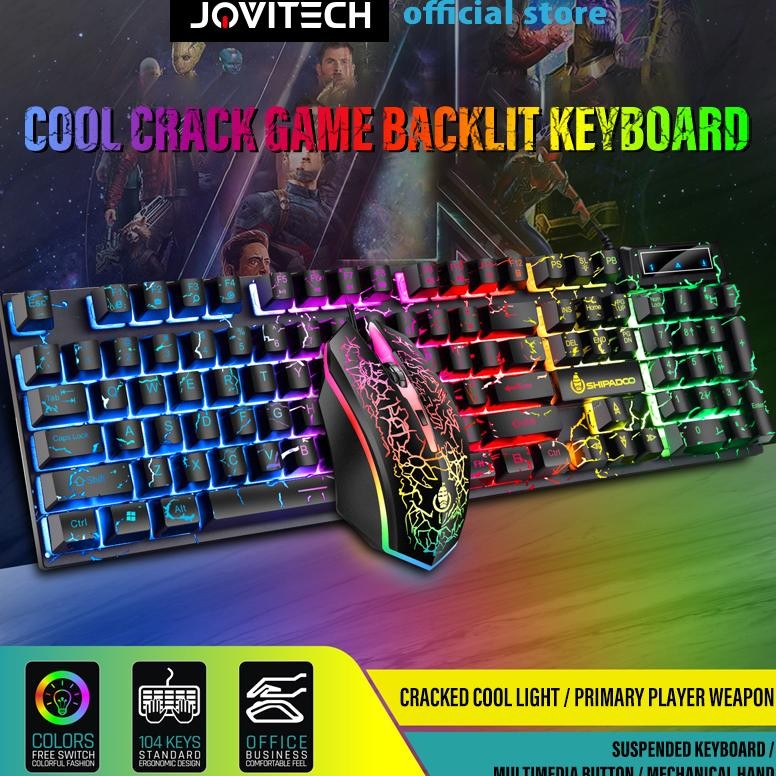 Jovitech Wired Keyboard Cool Crack Game Backlit Keyboard Mouse G12 Rgb Mechanical Usb Cable Keyboard