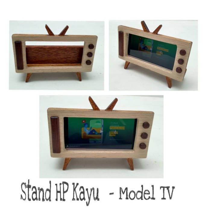 SALE Stand HP kayu - model TV jadul - aksesoris hp / dudukan handphone