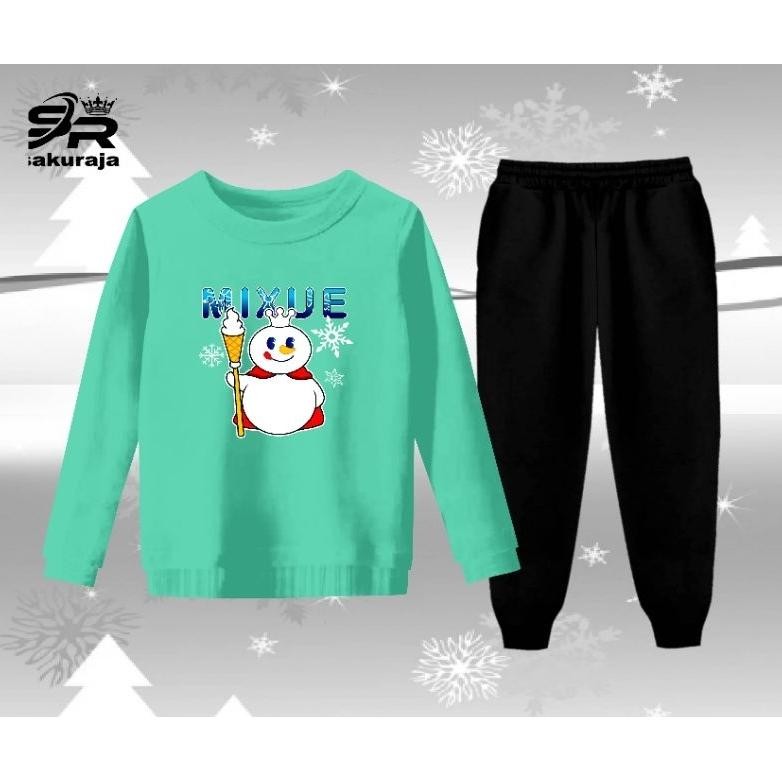 Terlaris Setelan Baju Celana Panjang Anak Perempuan Motif Mixue Ice Cream/Umur 6-12 Tahun