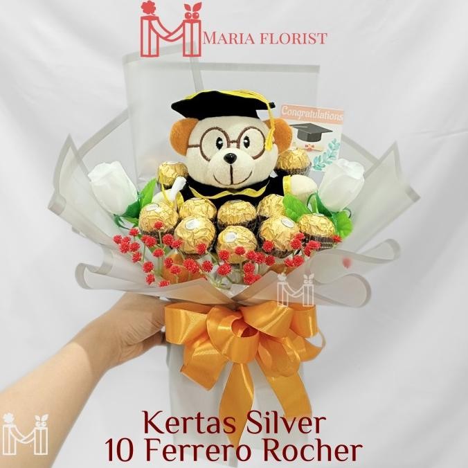 

Siap Kirim Buket Wisuda Coklat Ferrero - Buket Bunga Boneka Wisuda Coklat