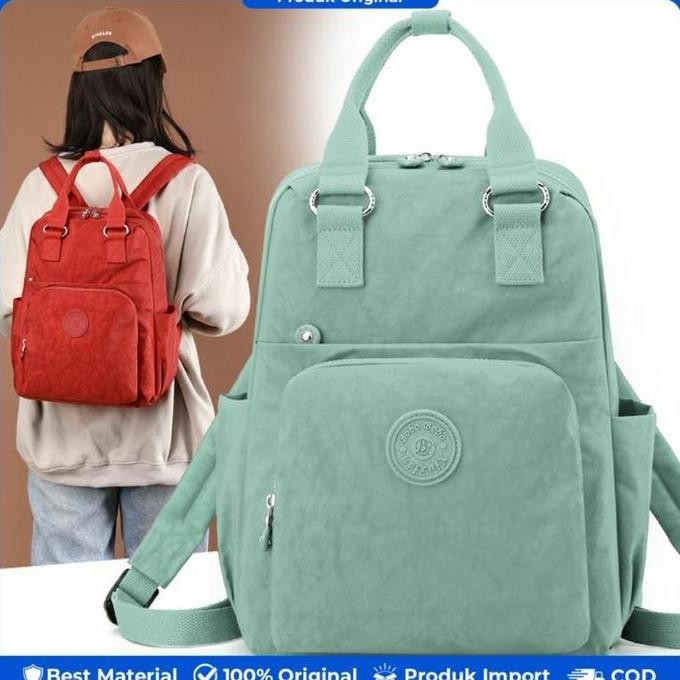 new tas ransel wanita - bobo 6501 tas gendong anti air muat laptop 14 inch pink