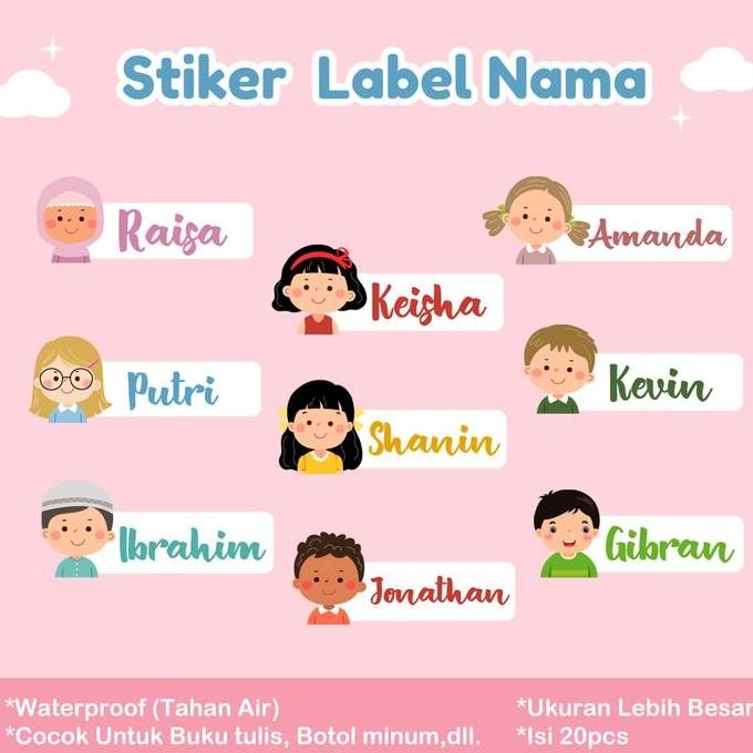 

Stiker Label Custom Nama Anak Cewek Cowok Untuk Buku Tulis, Botol Minum, Kotak Pensil, Handphone Waterproof Paper !!