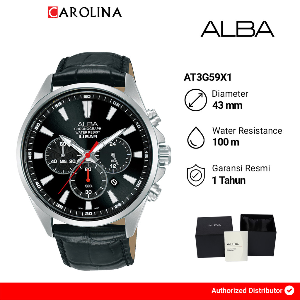 Jam Tangan Pria ALBA Active AT3G59X1 Black Dial Black Leather Strap