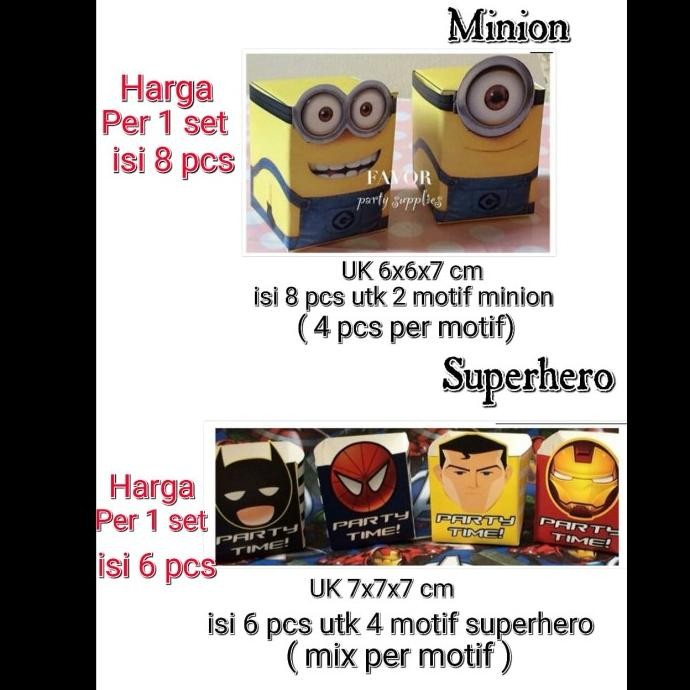 best seller] Treatbox Minion, Superhero isi 12pcs / Goodie Paper Box Kotak Permen