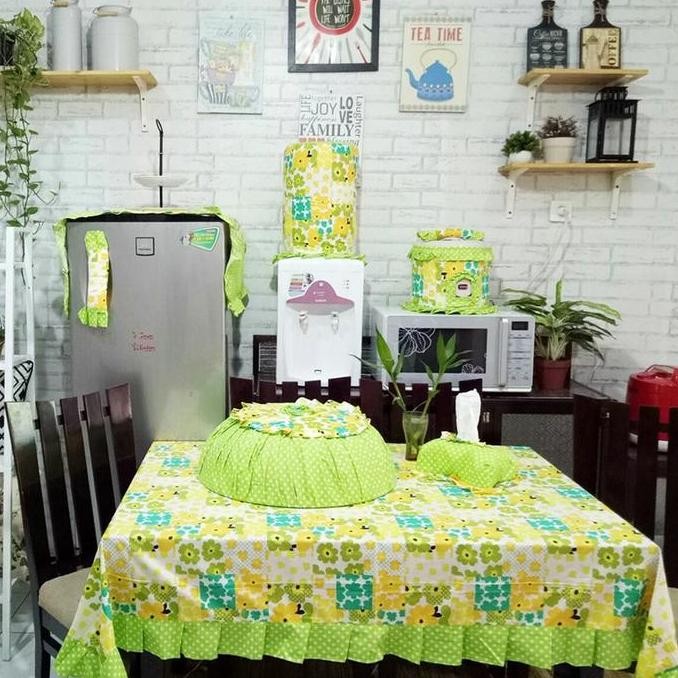 (Cod) Paket Kitchen Satu 1 Set Isi 8 Pcs Taplak Alas Meja Makan Prasmanan Sarung Cover Galon Kulkas 