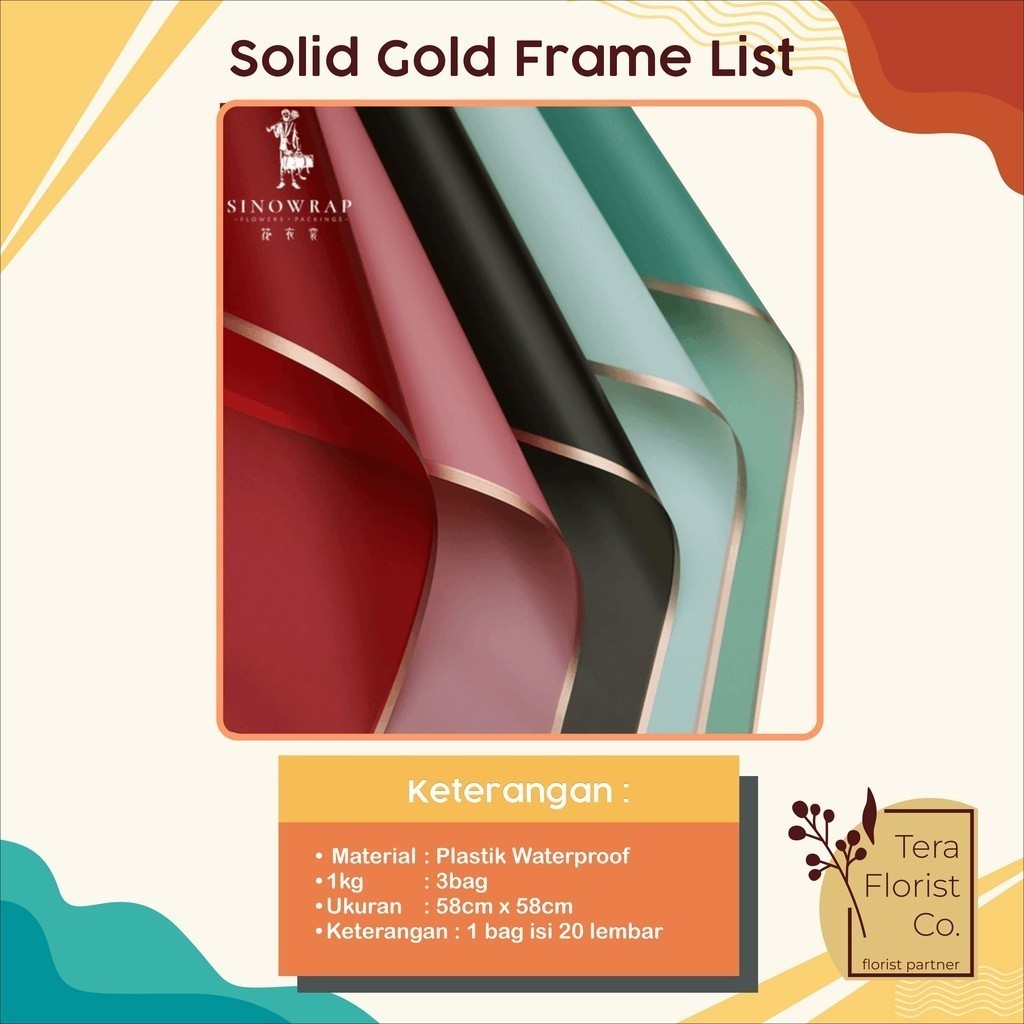 

20 Lembar Cellophane Solid Gold Frame List Kertas Bunga Flower Wrapping Kertas Buket Wrap Paper Bungkus Bouquet Waterproof Pembungkus Kado P.XXY-006