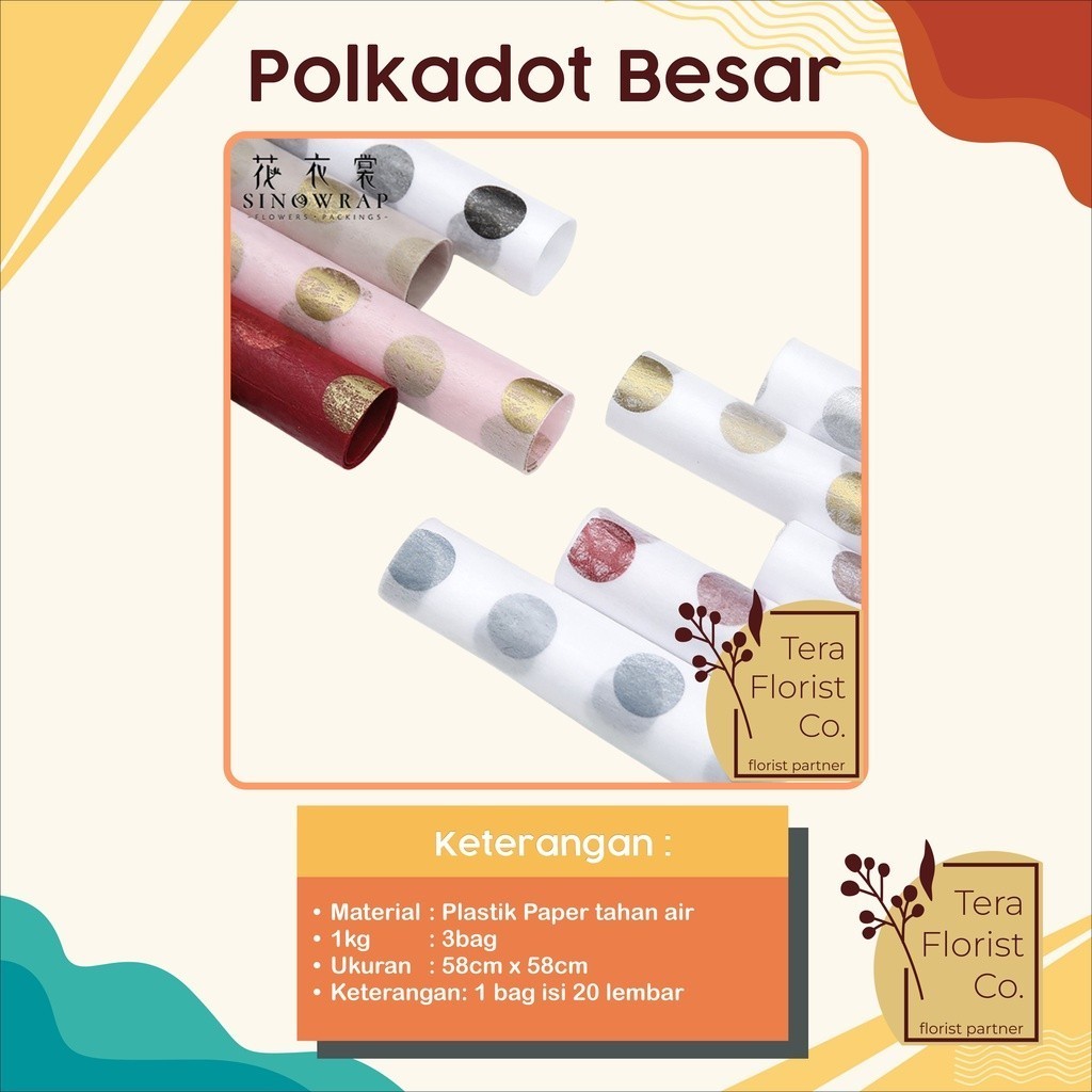 

20 Lembar Polkadot Besar Kertas Bunga Flower Wrapping Kertas Buket Wrap Paper Bungkus Bouquet Waterproof Pembungkus Kado P.MH-004