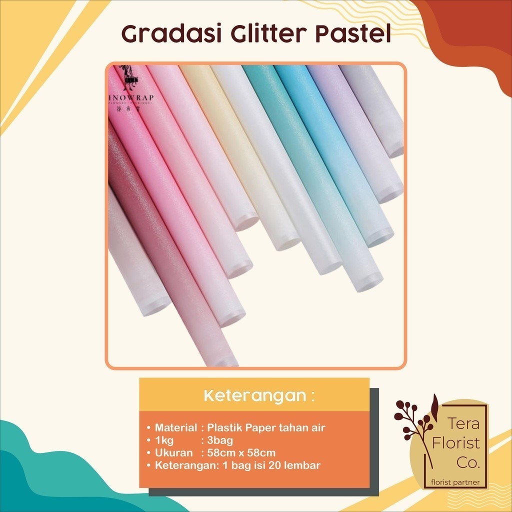

15 Lembar Cellophane Gradasi Glitter Pastel Kertas Bunga Flower Wrapping Kertas Buket Wrap Paper Bungkus Bouquet Waterproof Pembungkus Kado P.CDBC