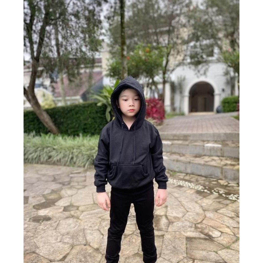 Grosir Little Fresco - Jaket Polos Jumper Anak Hoodie Sweater Hitam