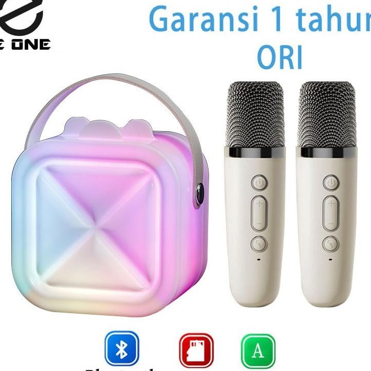 E One Speaker Karaoke Bluetooth 2Mic Mini Ori Full Bass Portable Wireless (Dapat Terhubung Ke Hp/Tv)