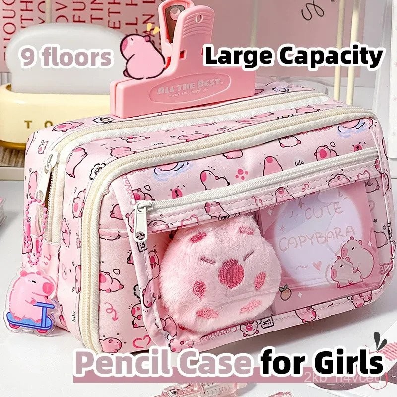 

Cute Pencil Case For Girls Style Large Capacity Animal School Case Kids Fabric Zipper Pouch Kawaii School Supplies Children FFEE