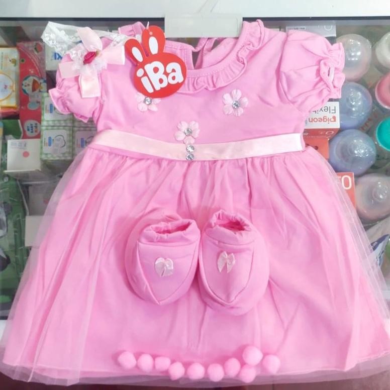 Dress Bayi Tutu + Bando + Sepatu + Hanger /  Dress Pink Bayi Perempuan/Baby Set /Gift Set/ Kado Bayi