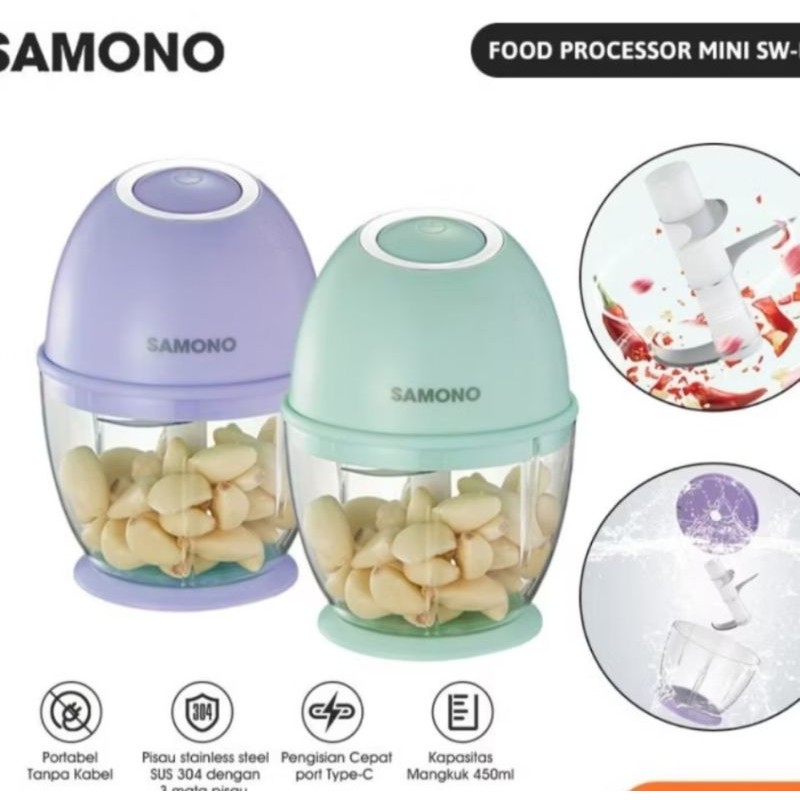 Samono Mini Chopper Portable Blender Kapasitas 450ml Penggiling Bumbu MPASI SW-L6 BATAM