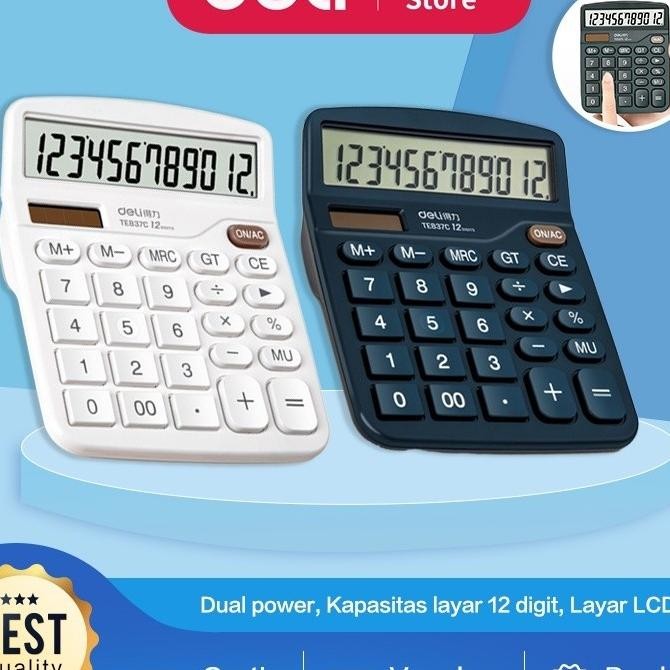 

Deli Detop Calculator Alulator Meja 12 Dit Dual Power Layar Lcd Te837C