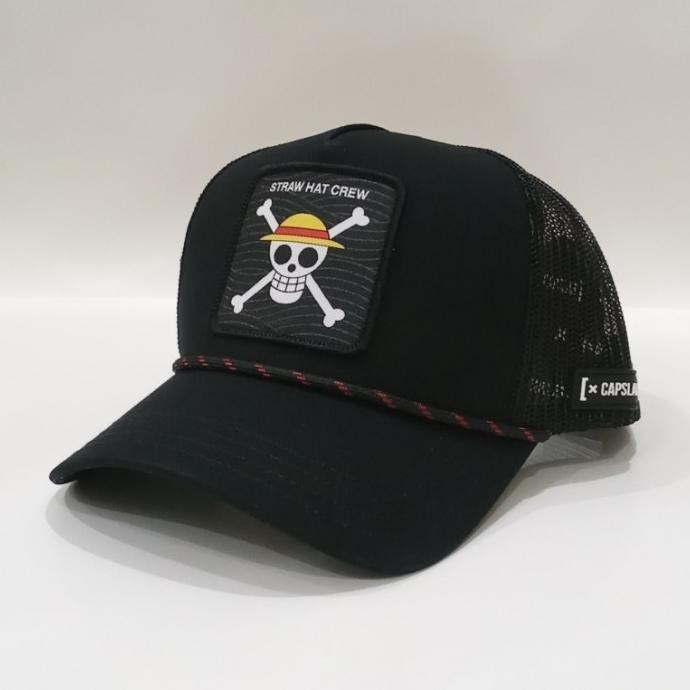 Topi Original Capslab One Piece Logo Trucker Cap - Straw Hat Crew Rope koko