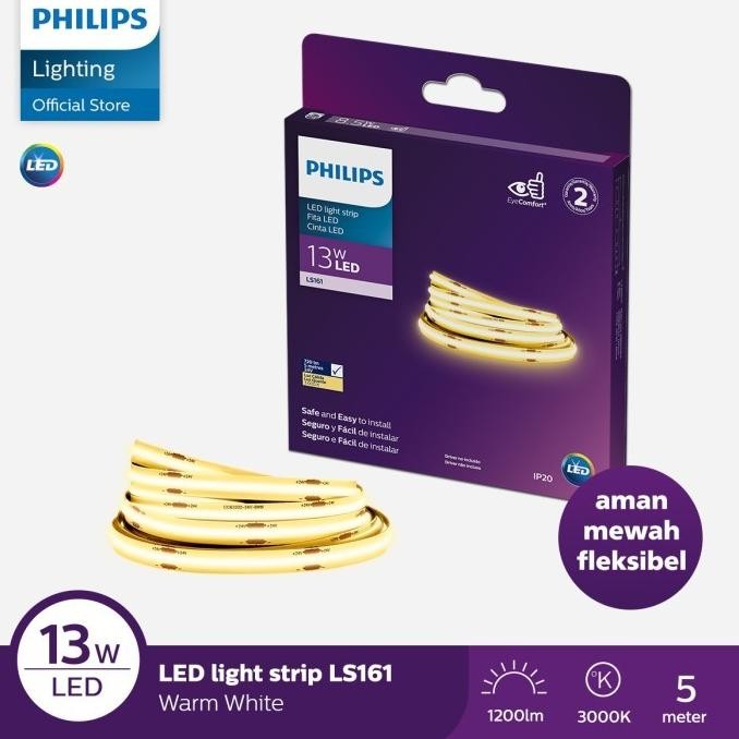 NEW Lampu Philips LED Strip LS161 COB 13W 3000K 5M 24V Kuning