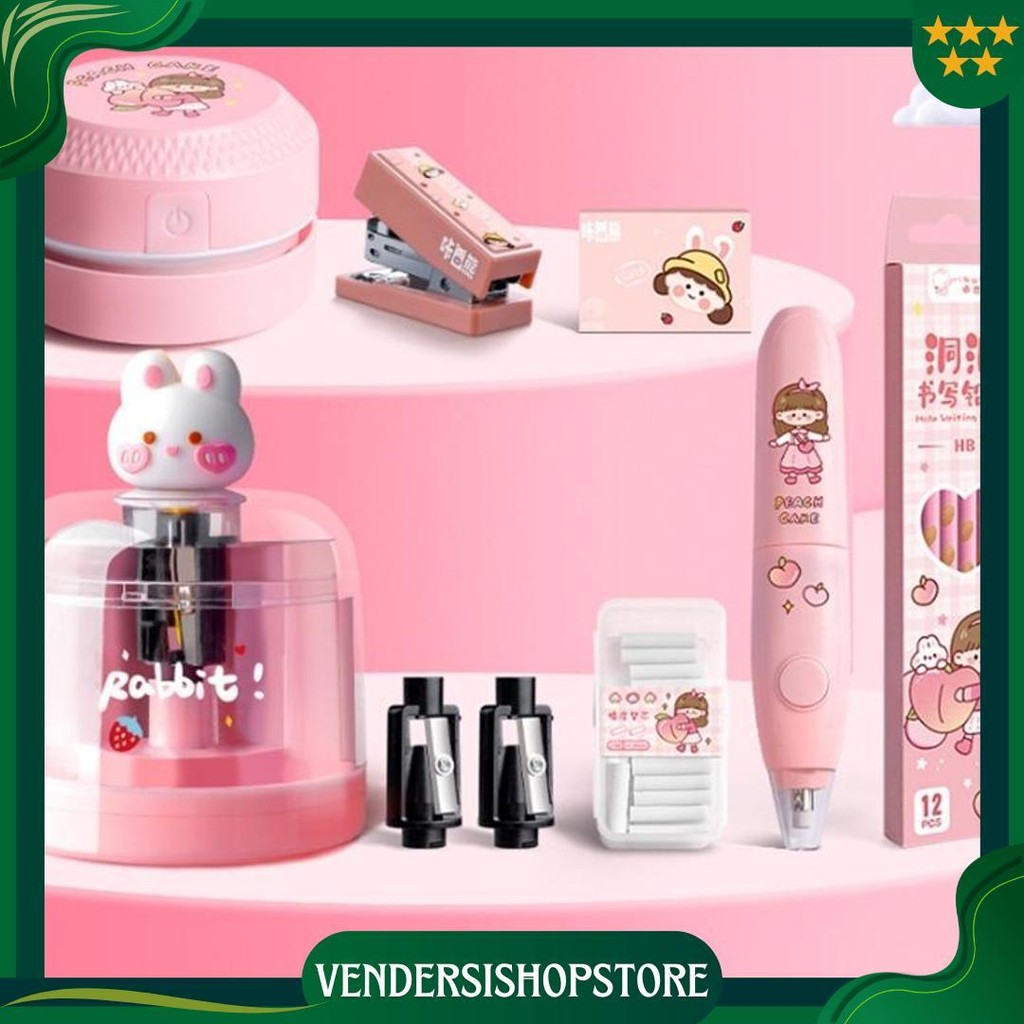 

Loooopy 12 In 1 Set Perlengkapan Alat Tulis Otomatis / Automatic Electric Stationery Set / Kit Alat Tulis Elektrik Kemasan Mewah / Rautan Penghapus Vacuum Belajar Anak Perempuan Kado Cod