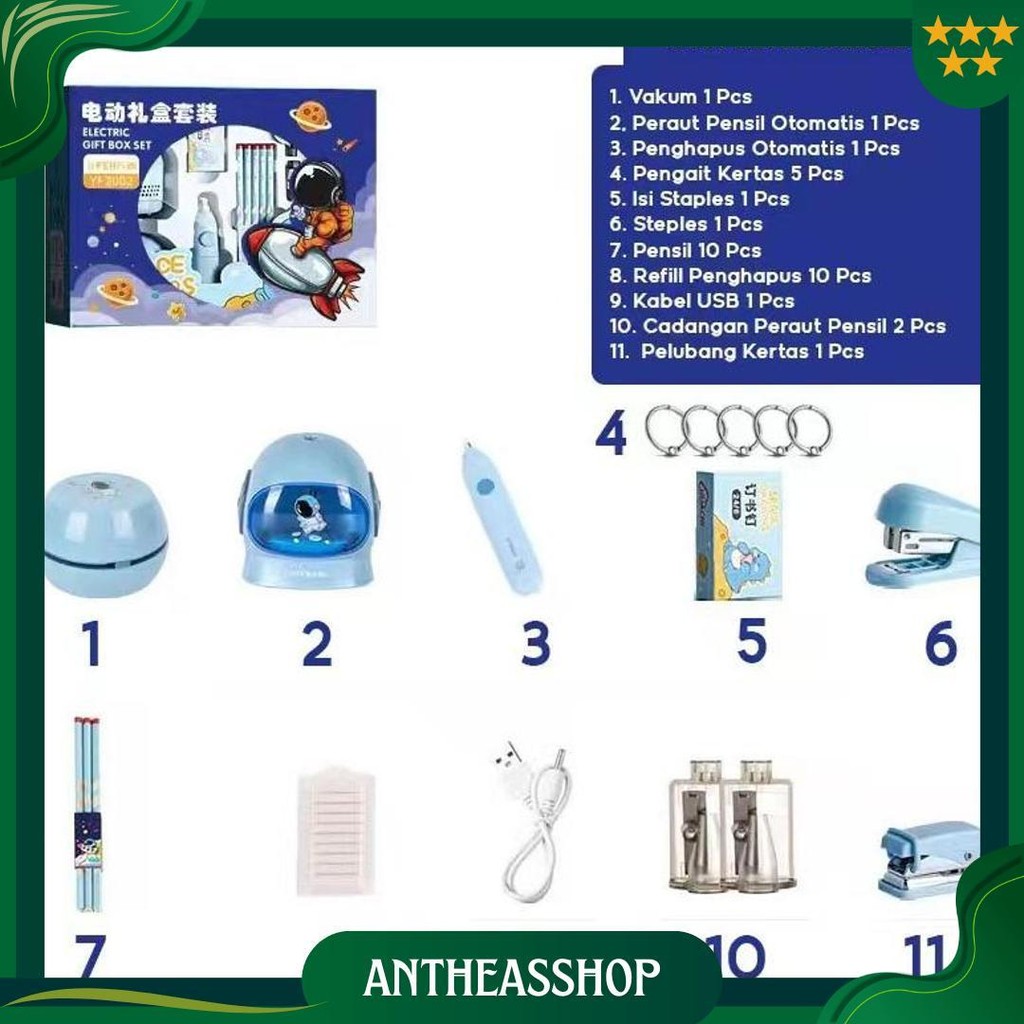 

Electric Stationery Set / Set Alat Tulis /Elektrik Rautan Penghapus Vacuum Pensil 11 In 1 /Anak Alat Perkakas Belajar Anak Perempuan Kado Ori