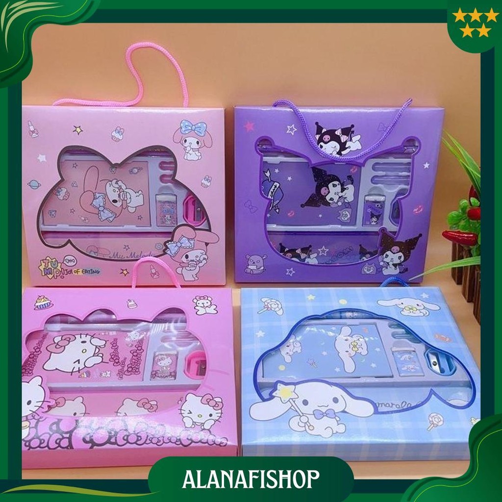 

(Yunita) (8Pcs) Set Alat Tulis Perlengkapan Sekolah Sanrio Alat Tulis 8 In 1 Tempat Pensil Penghapus Penggaris Rautan Cinnamorooll Kuromi Melody Kado Anak Sekolah Gratis Ongkir