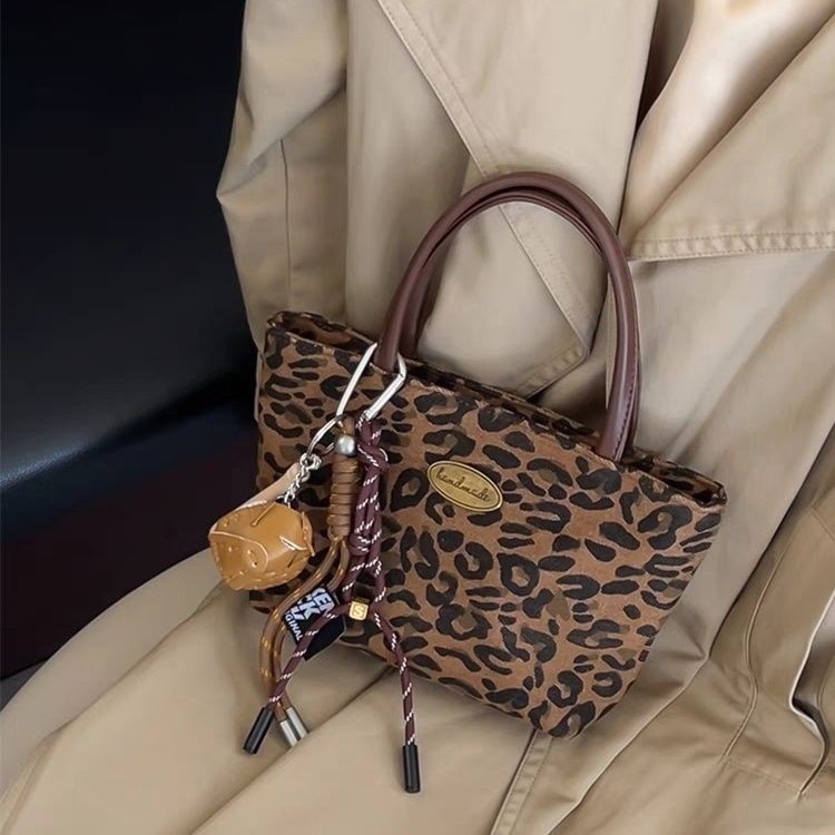 Tas kanvas motif macan tutul wanita gaya Korea tas bahu selempang kecil tas persegi kecil modis