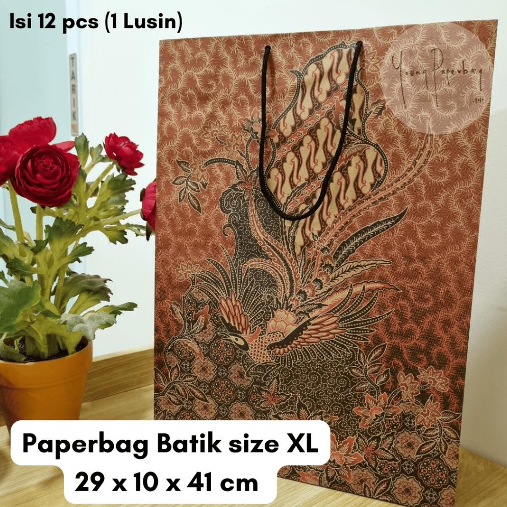 

gfd-6 Paper Bag / Tas Kertas Batik XL motif Burung Uk.29x10x41 (1 lusin (12pcs)) Premium