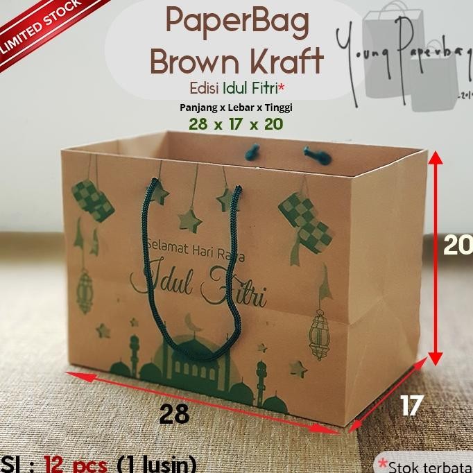 

se-7 Paper Bag / Tas Kertas Idul Fitri Hampers Lebaran Uk. 28x17x20 Model Landscape (1 Lusin) Original