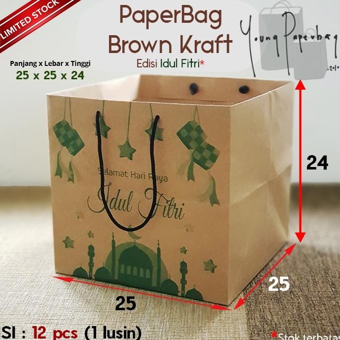 

dw-45 Paper Bag / Tas Kertas Idul Fitri Hampers Lebaran Uk. 25x25x24 Model Kotak Nasi Box (1 Lusin) Berkualitas