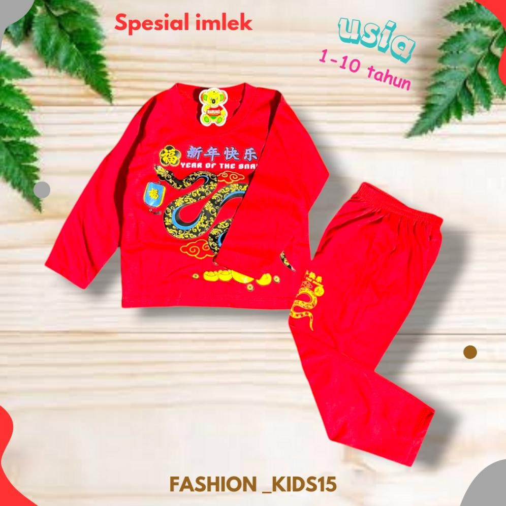 GHJ baju imlek anak cowo cewek lengan panjang usia 1-10 tahun motif gong xi fat cai shio ular tahun 