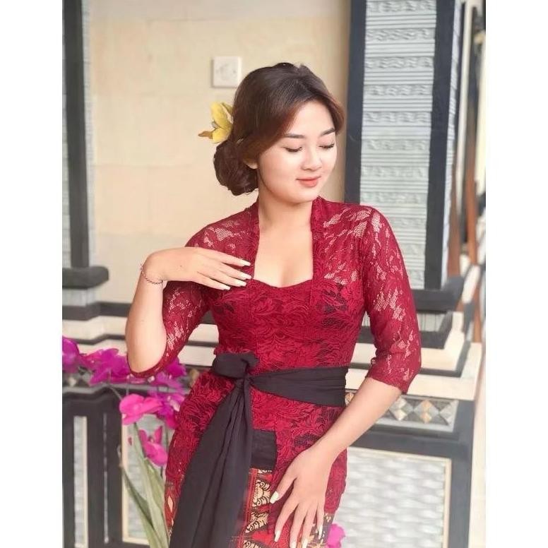 GHJ Kebaya Modern Brukat Bali Melar Lengan Pendek Siku 3/4 7/8 Tangan Panjang Atasan Kebaya Brukat K