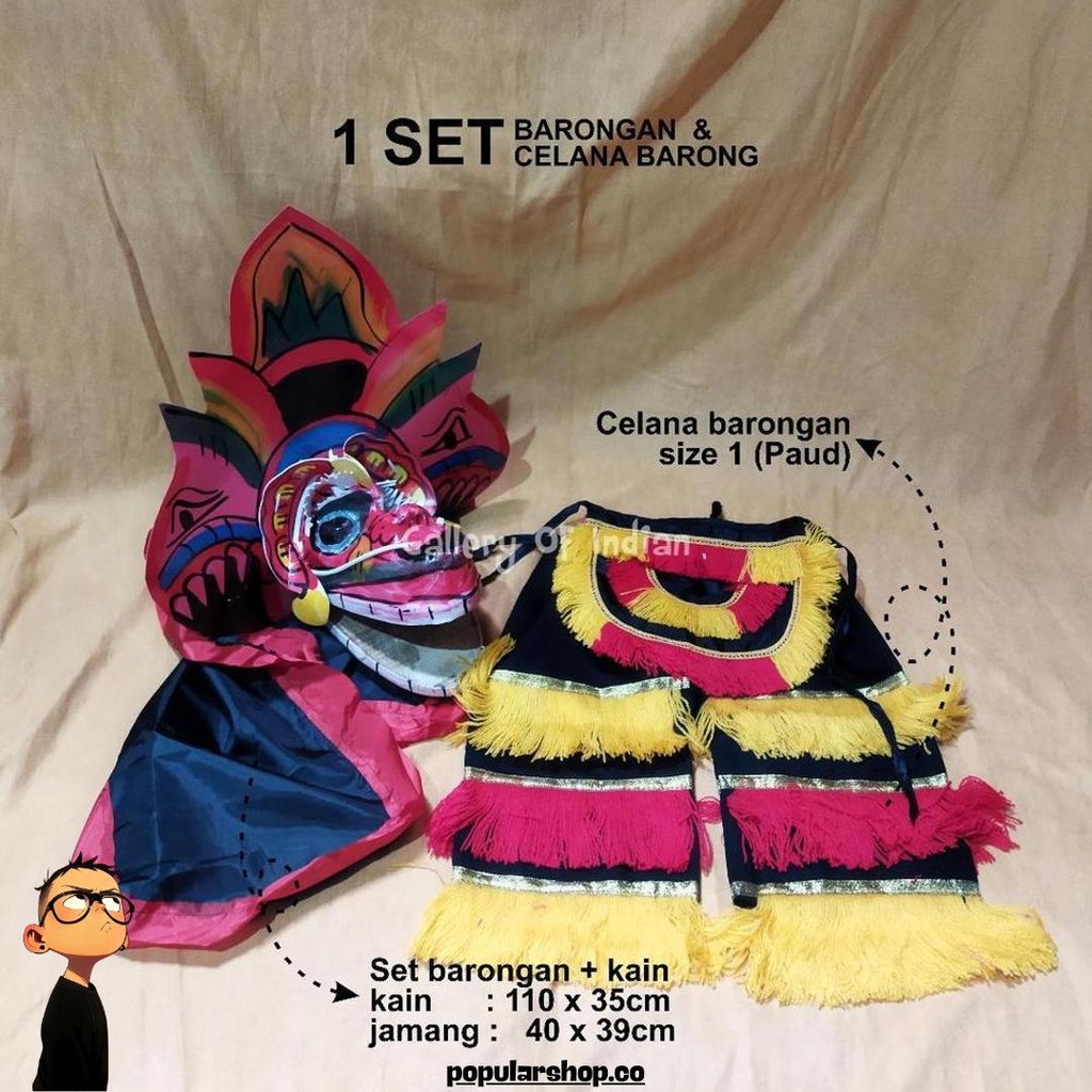 1 Set Barongan + Celana Barongan Uk 3-4 Tahun Paud Mainan Anak Kecil Kain Panjang Murah