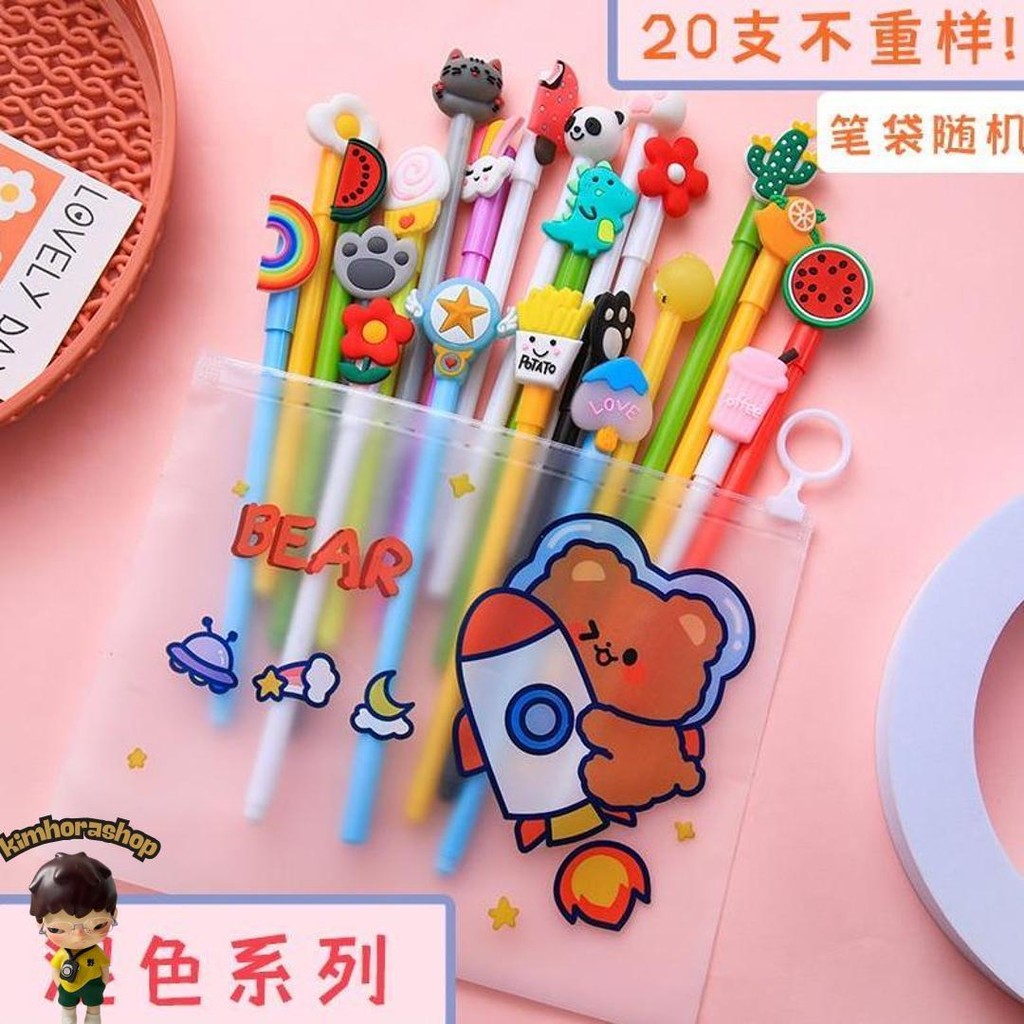 

20 Pcs Pulpen/Pena Tinta Berkarakter Lucu (Free Pouch) Sale