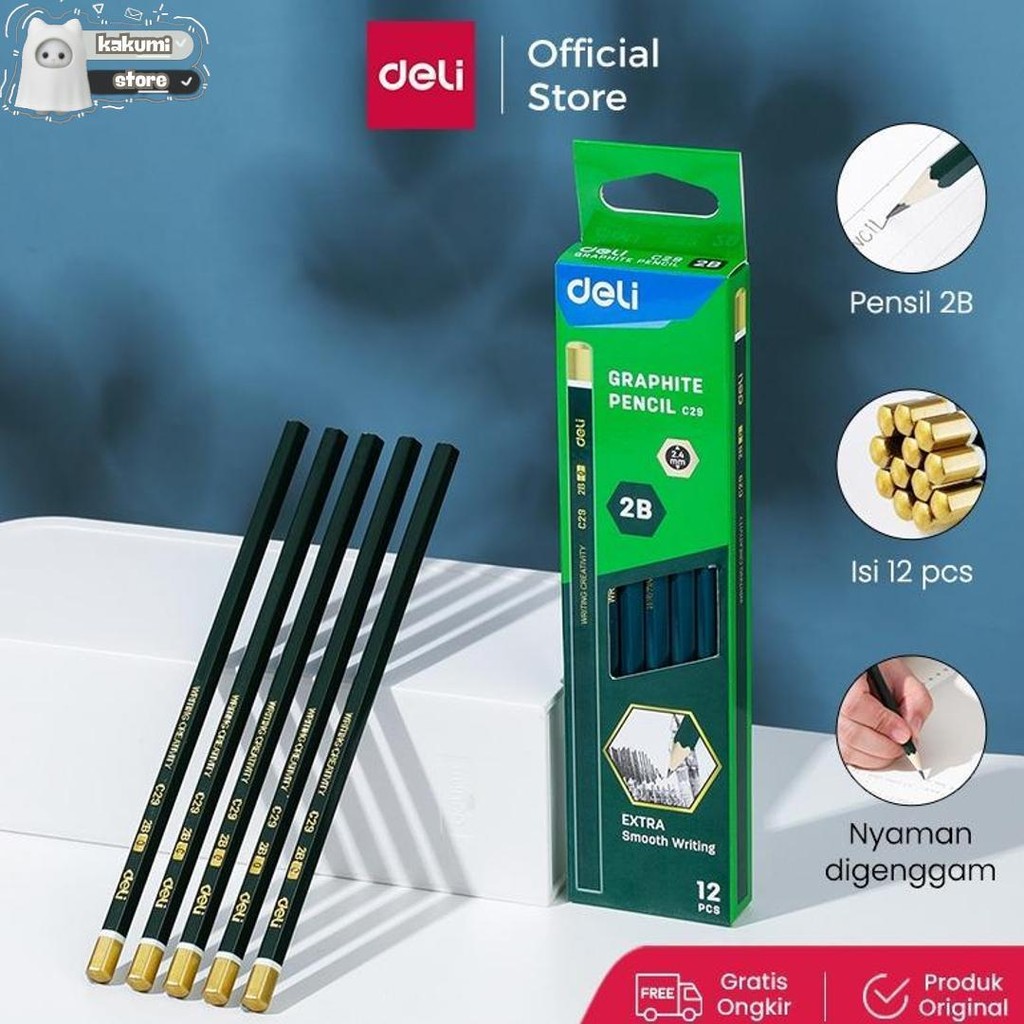 

Deli Graphite Pencil / Pensil Kayu 2B Isi 12 Nyaman Digenggam Ec29 Murah