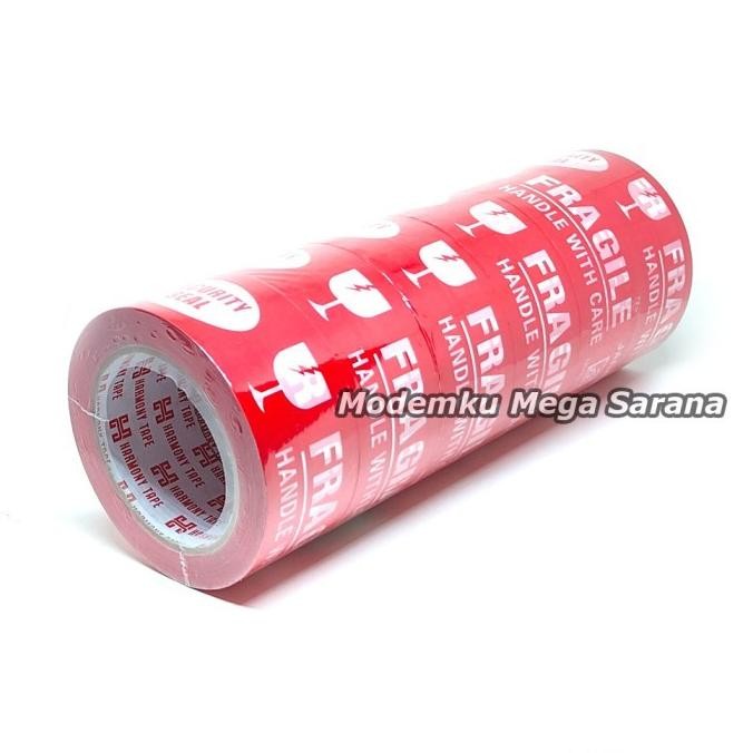 

KU09 1 Slop isi 6 pcs - Lakban Fragile Merah Jangan Dibanting Barang Mudah Pecah 48 mm 100 Yard - Merk Harmony Berkualitas