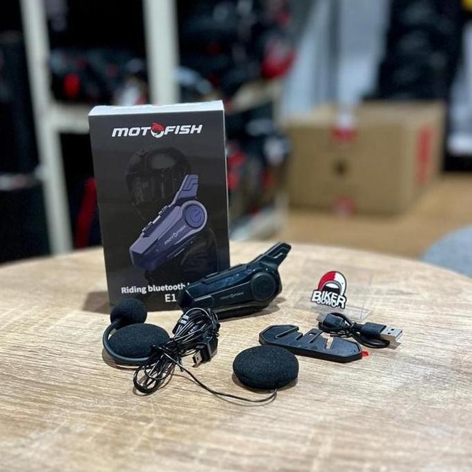 Motofish E1 Interkom Motor Bluetooth Intercom Motorcycle - Modul Speaker Microphone Clamp Kit Origin