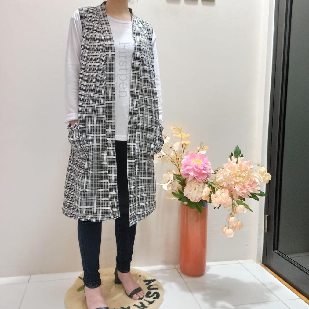 ghs-55 Cardigan Tanpa Lengan Wanita Motif Kotak Outer Kardigan Tangan Buntung Termurah