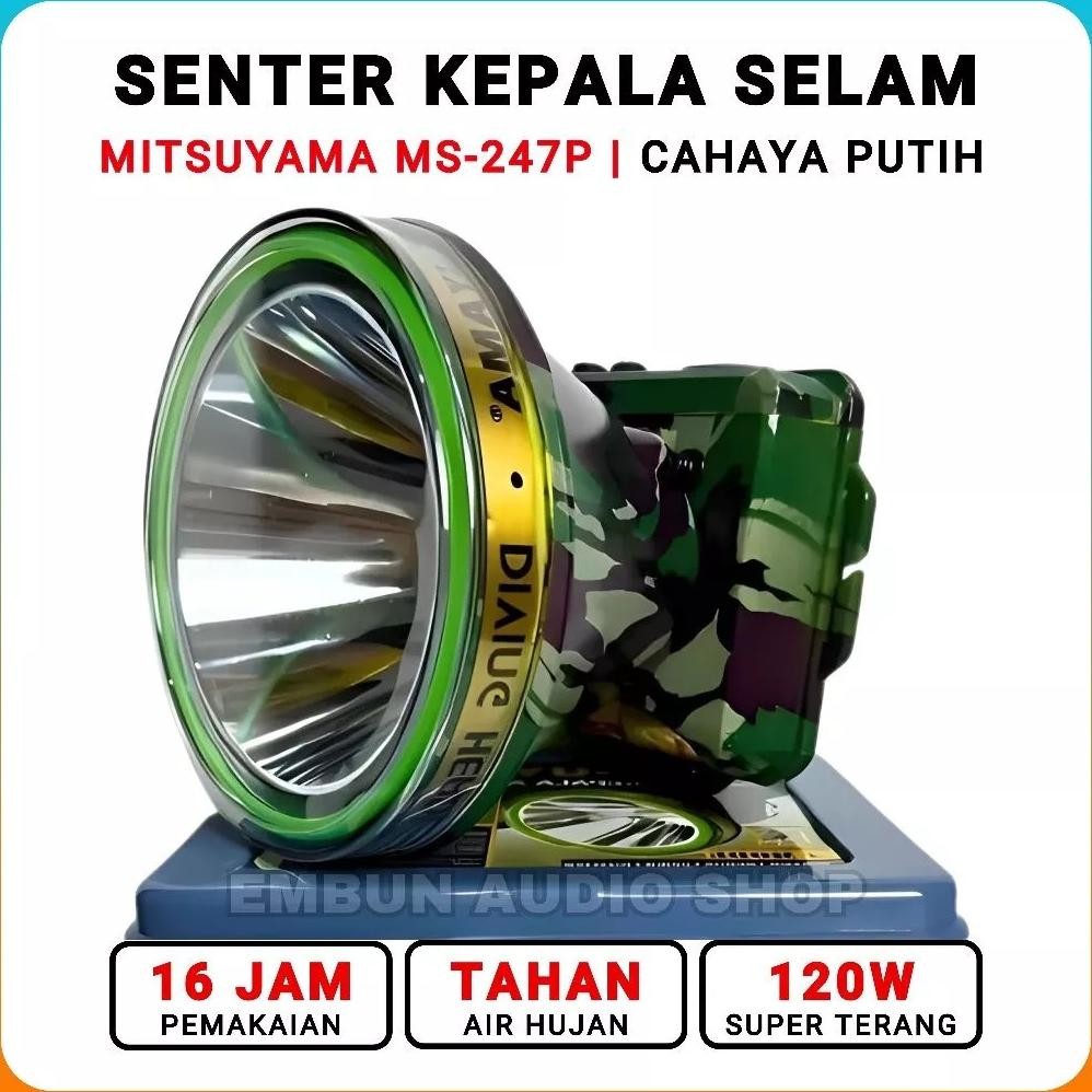 ukd- Senter Kepala Selam MITSUYAMA MS-247P 120 Watt - Head Lamp Diving 120W Mitsuyama MS-247P Cahaya