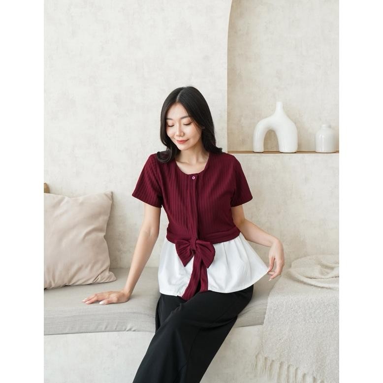 CR - [COTTONBELLS] BAJU PREMIUM ZAYLEE BUTTON RIBBON PLAID TOP (SP - B 13478) TERLARIS