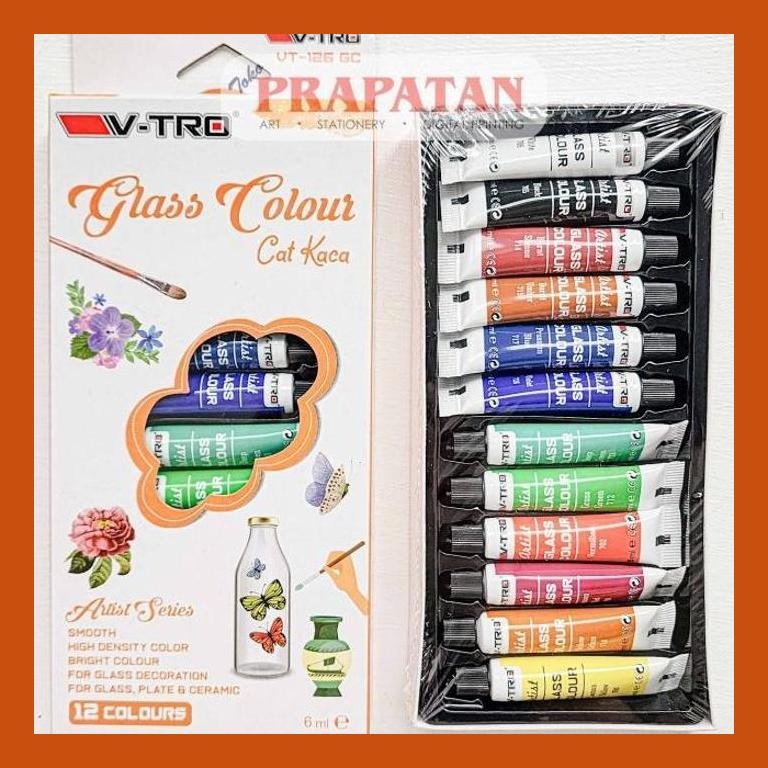

[ PERALATAN LUKIS / GAMBAR ] V-TRO GLASS PAINT SET 12C VT-126GC | CAT KACA SIAP KIRIM