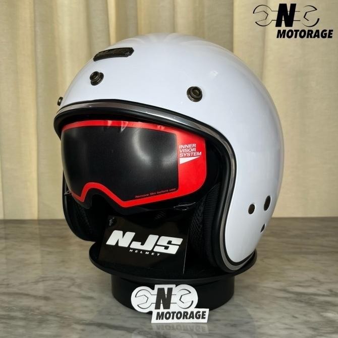 BRG BARU Helm Motor NJS NX-2 Half Face Retro - White Glossy / Putih Gloss