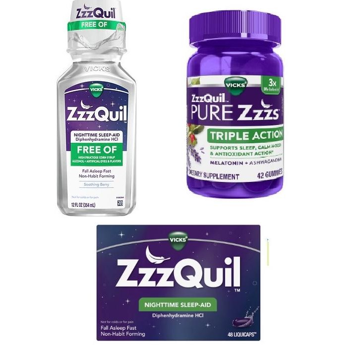 ZzzQuil Nighttime Sleep Aid Liquid Triple Action Gummy Melatonin Caps _-shop